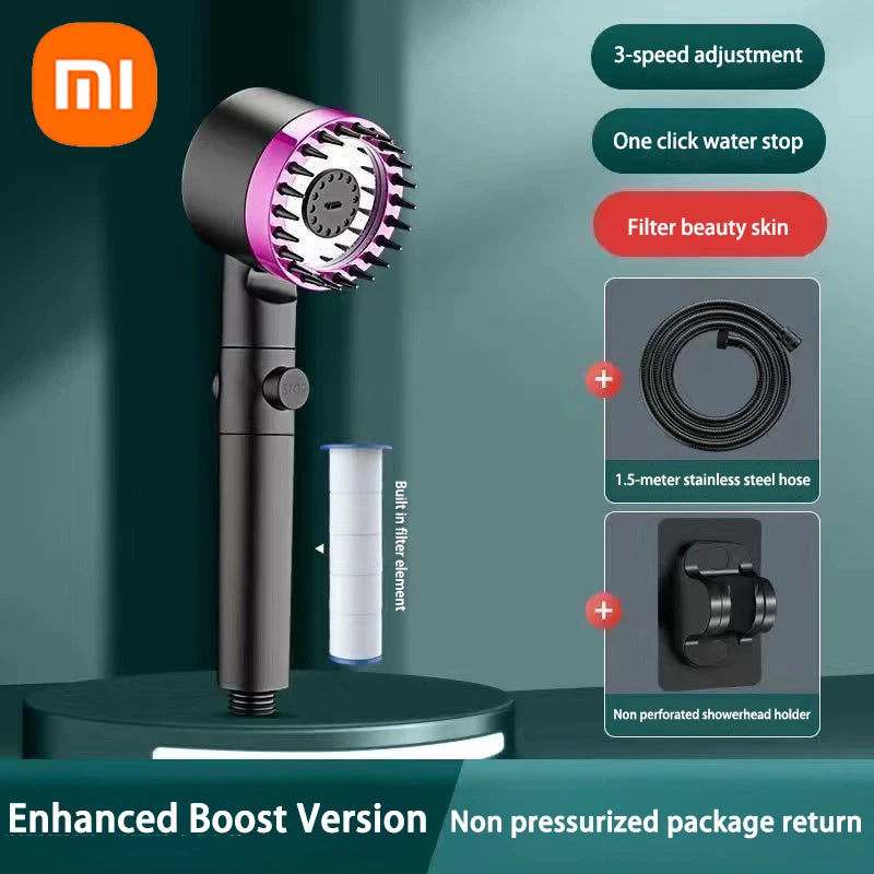 XIAOMI High Pressurized Filter Shower Head 3-Mode Adjustable Spray with Massage Brush Rain Faucet Shower Set Bathroom Accessory