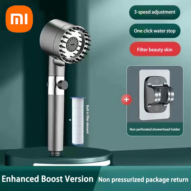 XIAOMI High Pressurized Filter Shower Head 3-Mode Adjustable Spray with Massage Brush Rain Faucet Shower Set Bathroom Accessory